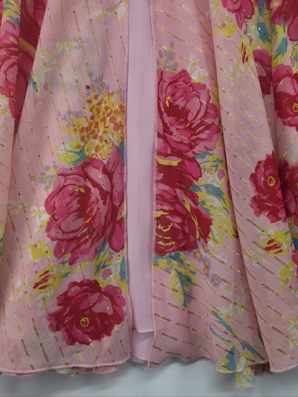Betsey Johnson Pink Floral Maxi Dress M Sweetheart Sheer Layered Romantic - Picture 8 of 16